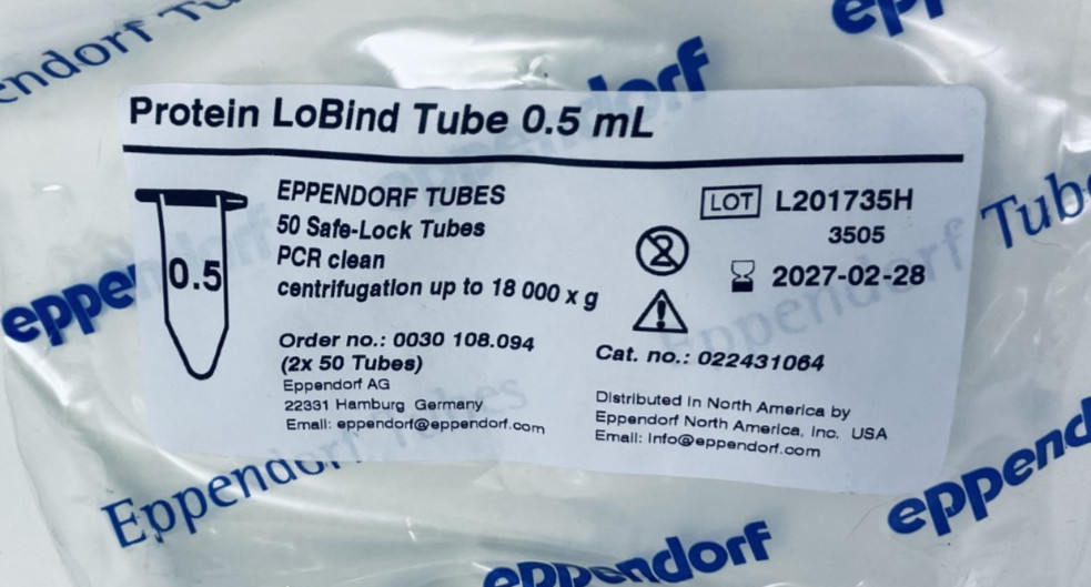 Eppendorf 0.5mL Protein LoBind Microcentrifuge Tubes PCR Clean 50/pk 022431064