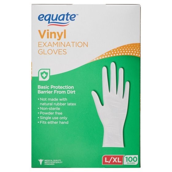 Vinyl Examination Gloves L XL 100 Count Disposable Powder Free Non Latex White