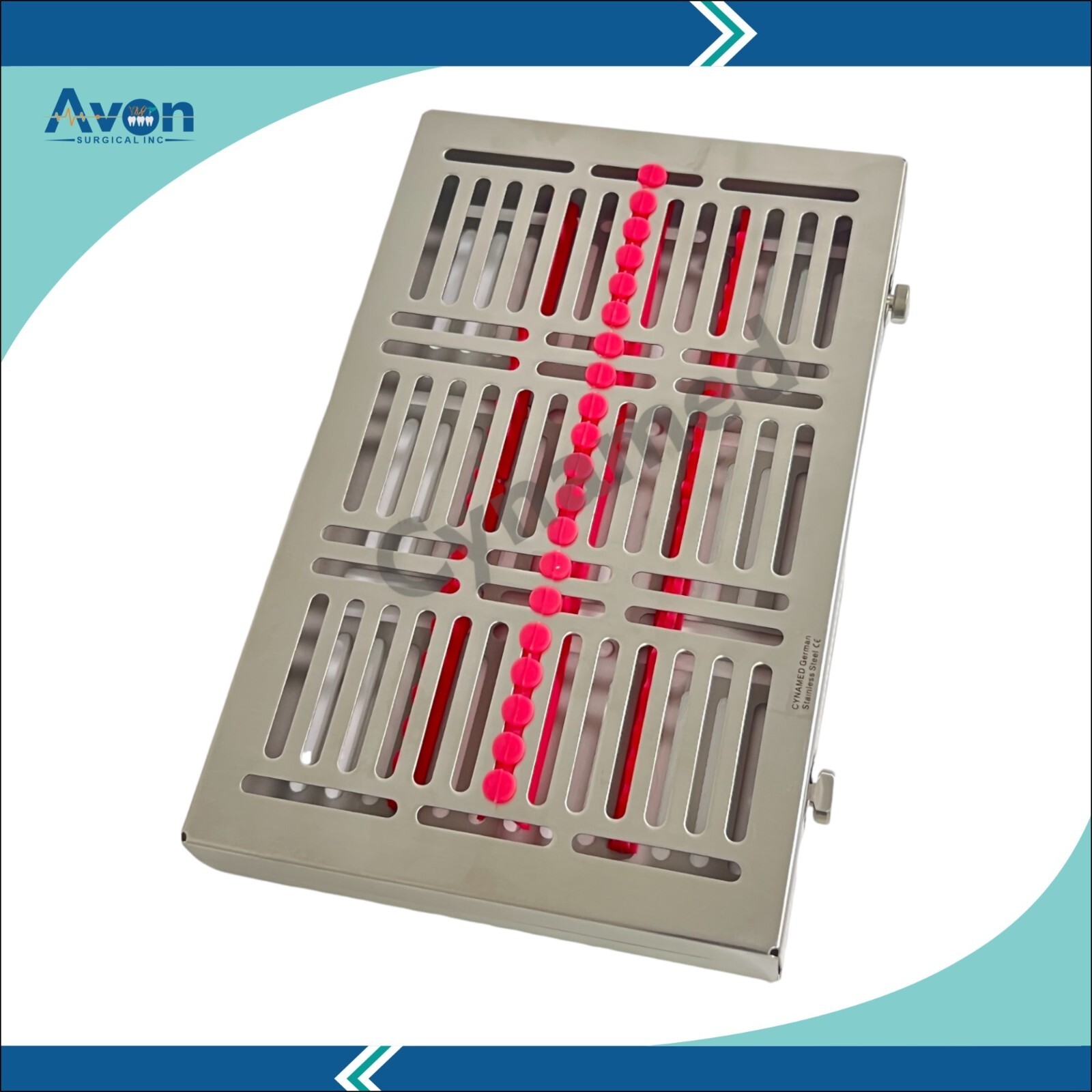 1 EA- Pink , Sterilization Box with Button Locks, for 20 Instruments, Detachable