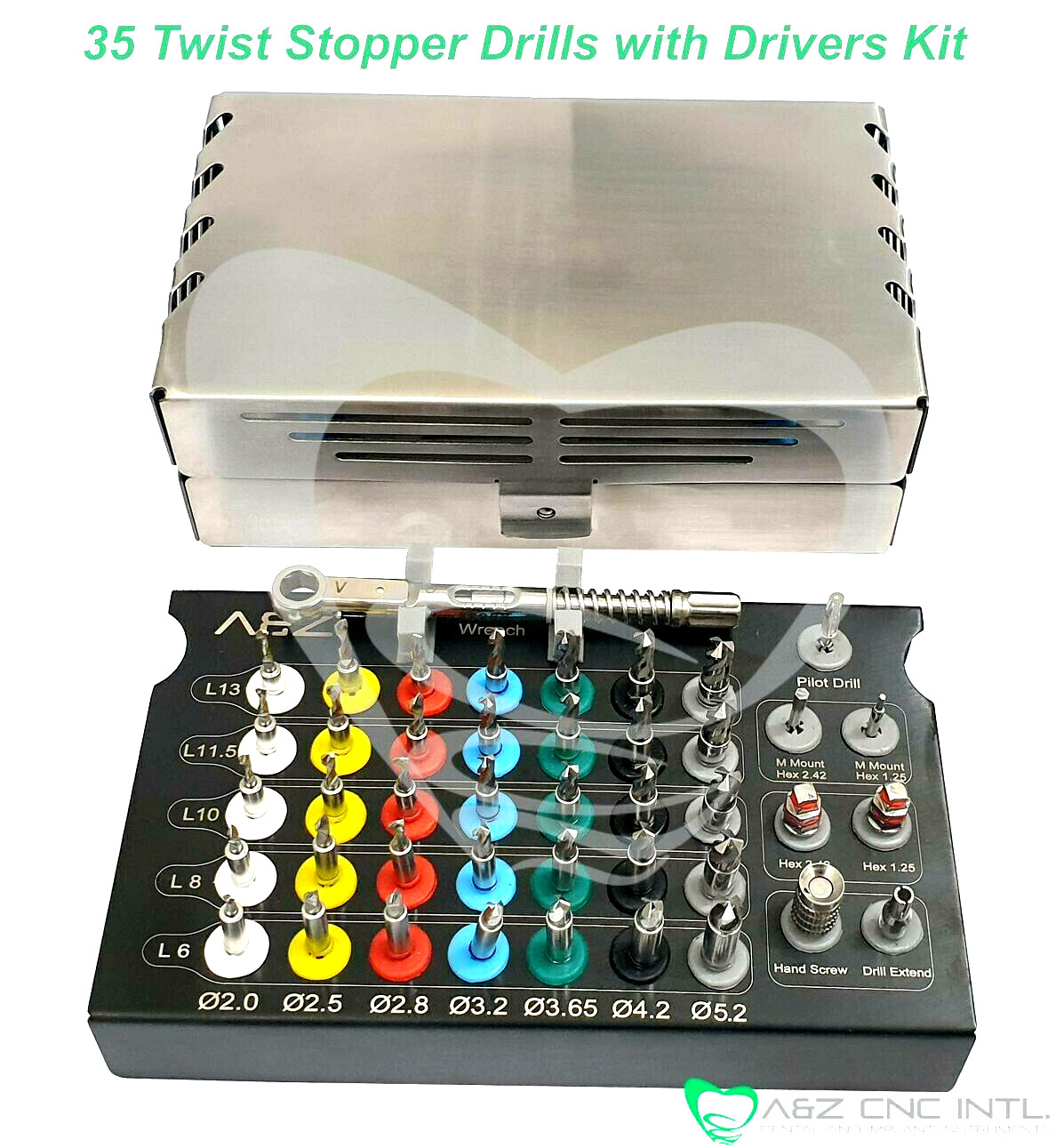 Dental Implant 35 Integral Stopper Drills with 6 Drivers and Keys. Complete Kit