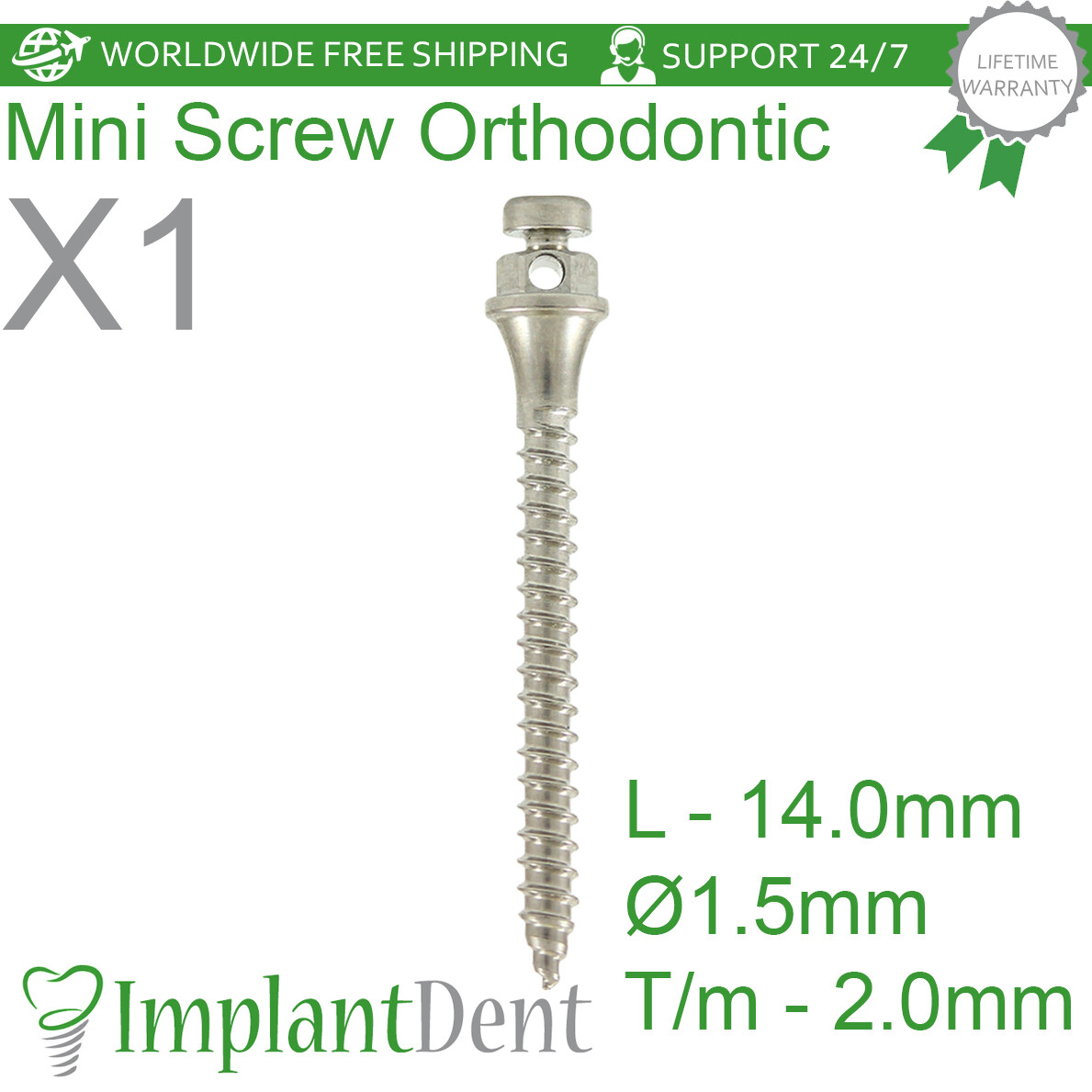 1x Dental Orthodontic Micro Fixture (TADS) L-14.0mm Titanium Dentistry Tool