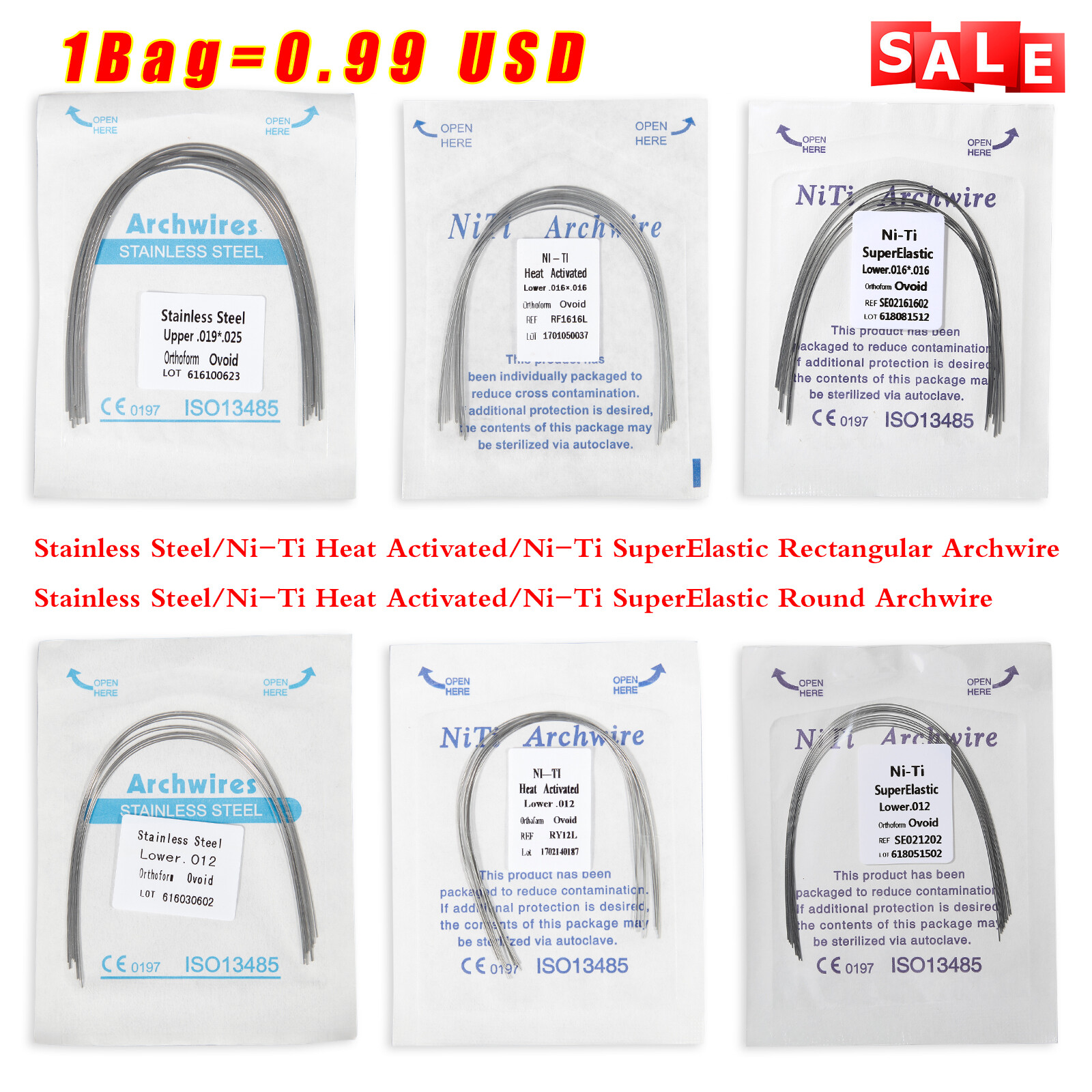 Dental Arch Wire Super Elastic Niti / Stainless Steel Round / Rectangular Rs