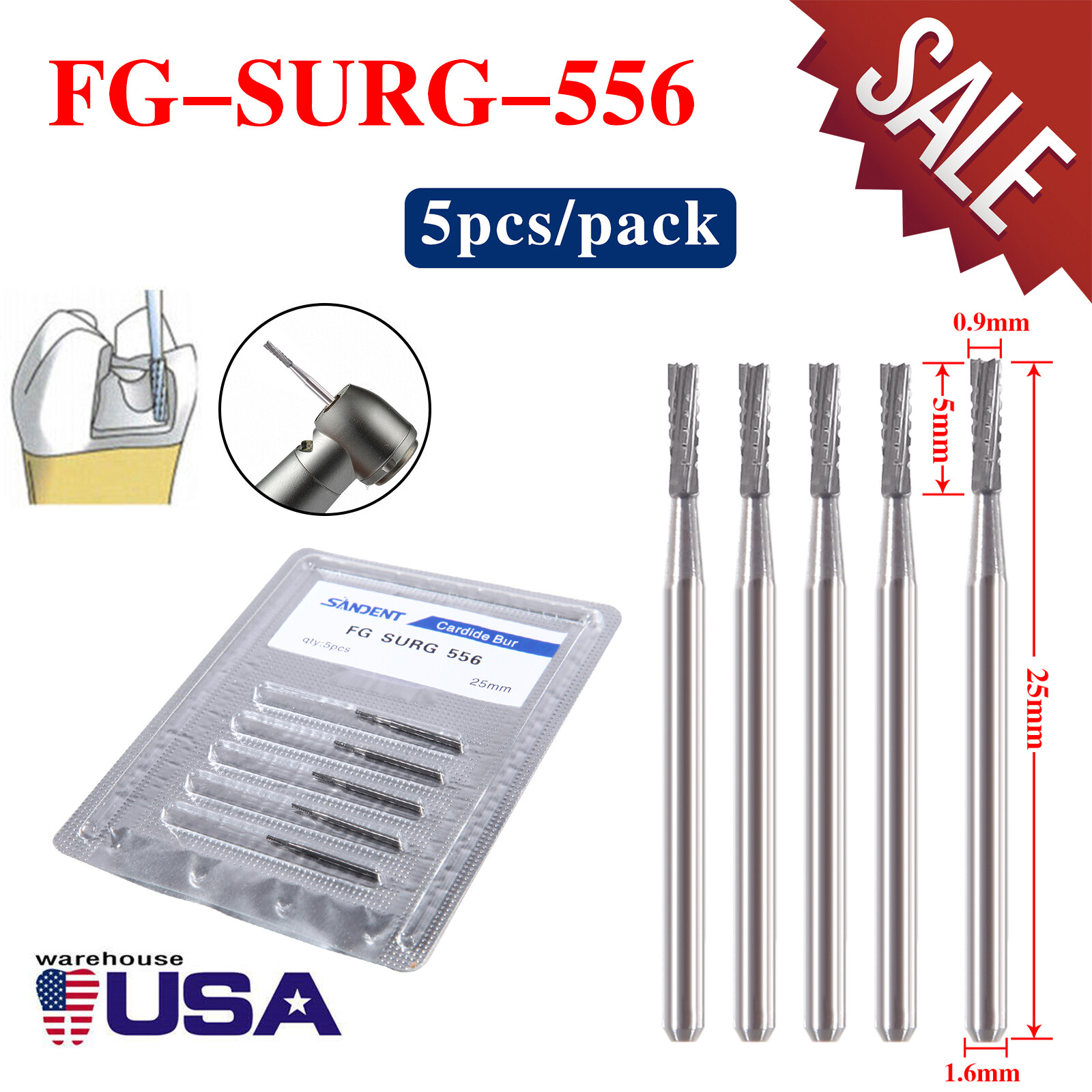 SANDENT Dental Burs Carbide Surgical High Speed FG SURG 556
