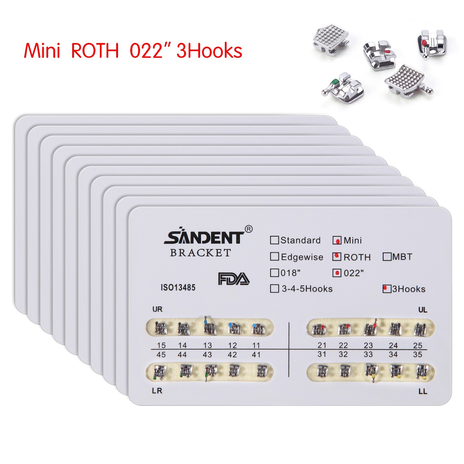 10 Packs USA Dental Orthodontics Brackets Braces Mini Roth 022″Slot 3 Hooks