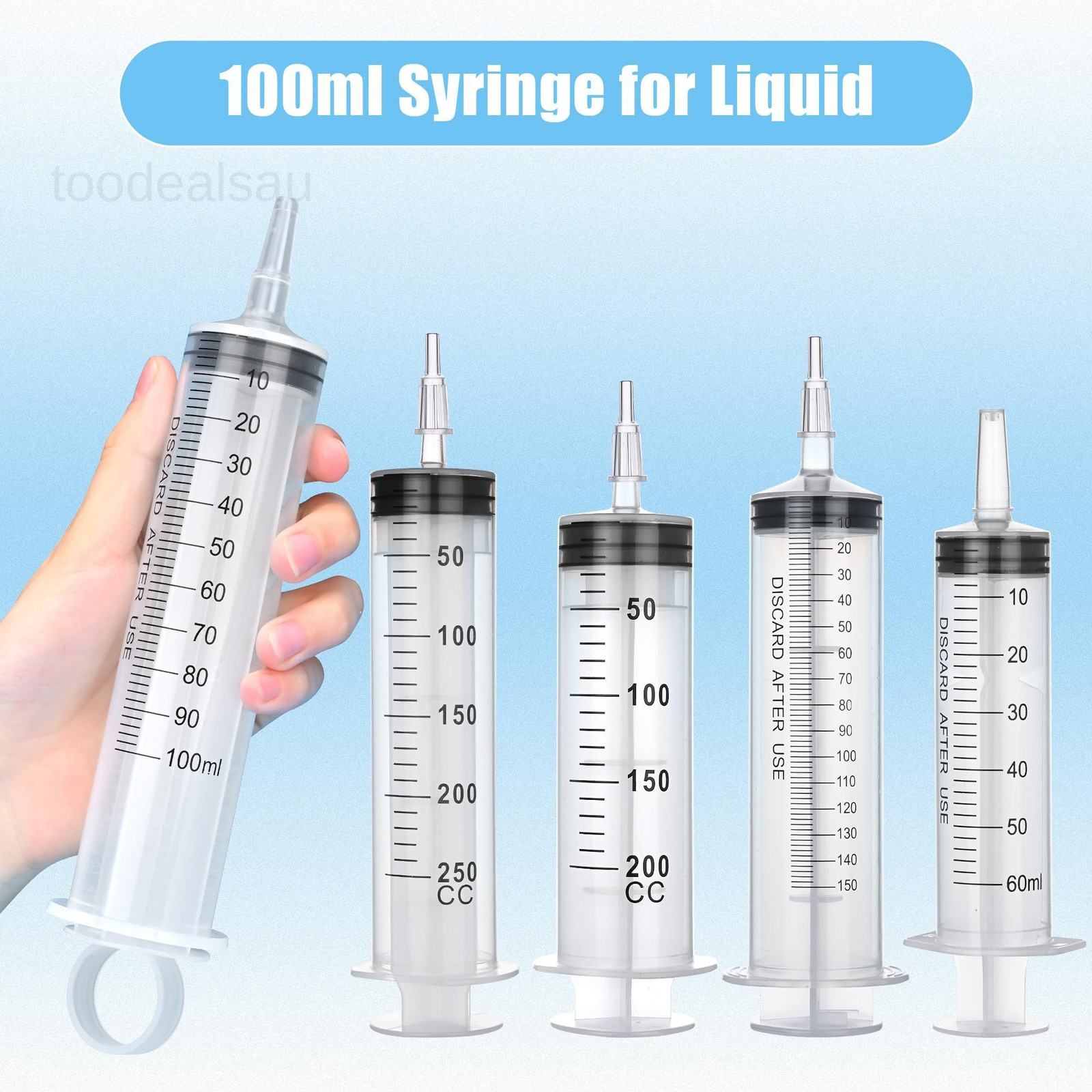 4 Pack 100mL Syringes, Large Plastic Syringe with Tip Adapter for clear