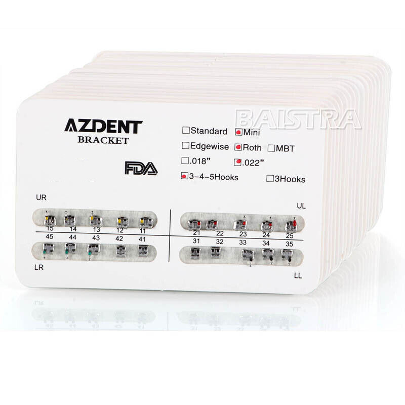 100Packs AZDENT Dental Orthodontic Bracket Braces Mini Roth Slot.022 Hooks 3-4-5