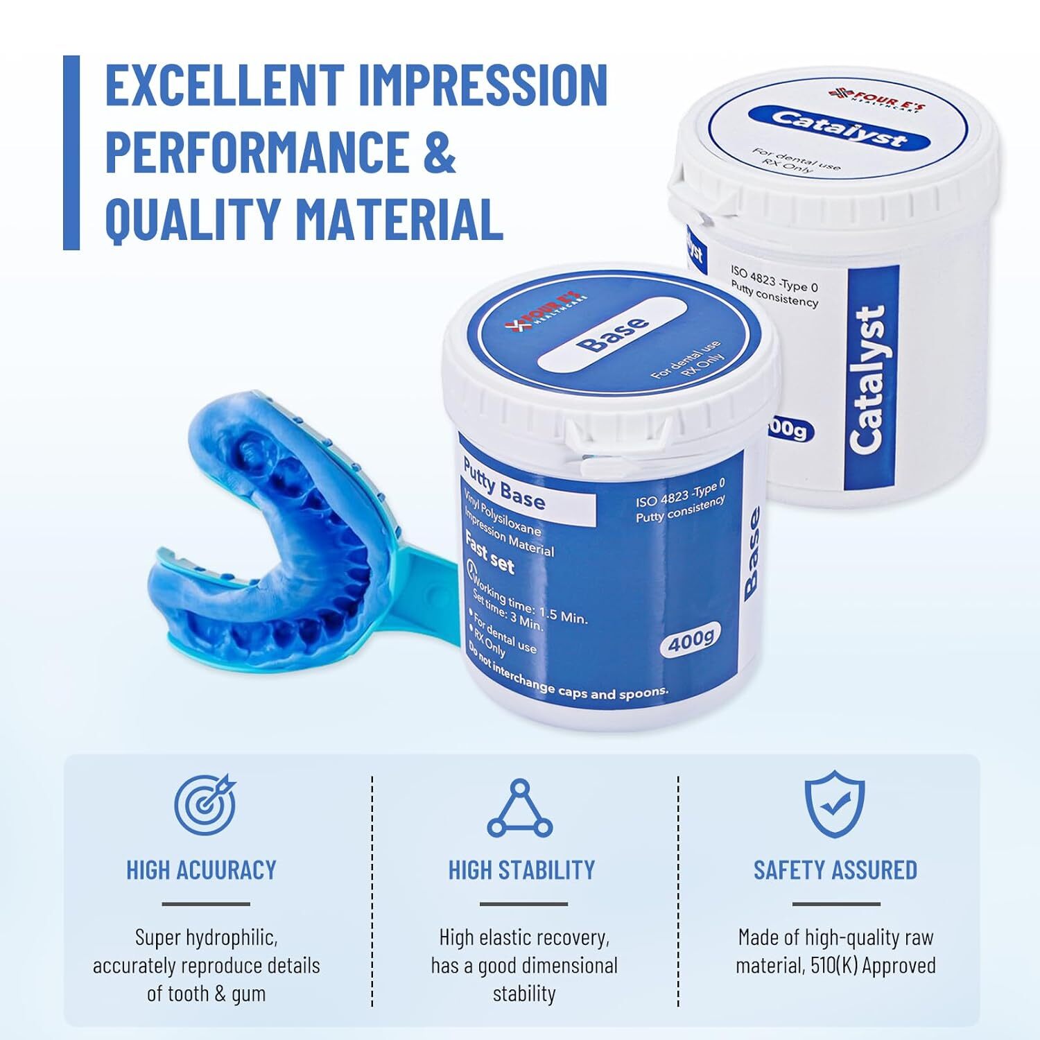 2x 400g (Base + Catalystst) Dental Putty Fast Set PVS VPS Impression Silicon USA