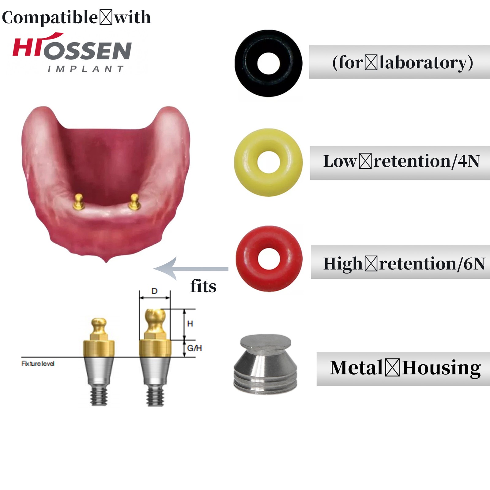 4Pc/Set Implant O-Ring Retention Cap Kit for Hiossen Osstem Ball Abutment Dental