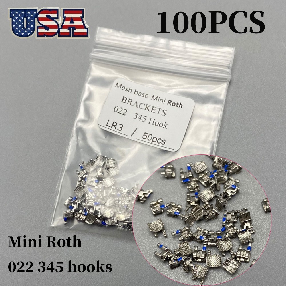 100PCS Dental Orthodontic Brackets Metal Braces Mini Roth Slot 022 345 hooks