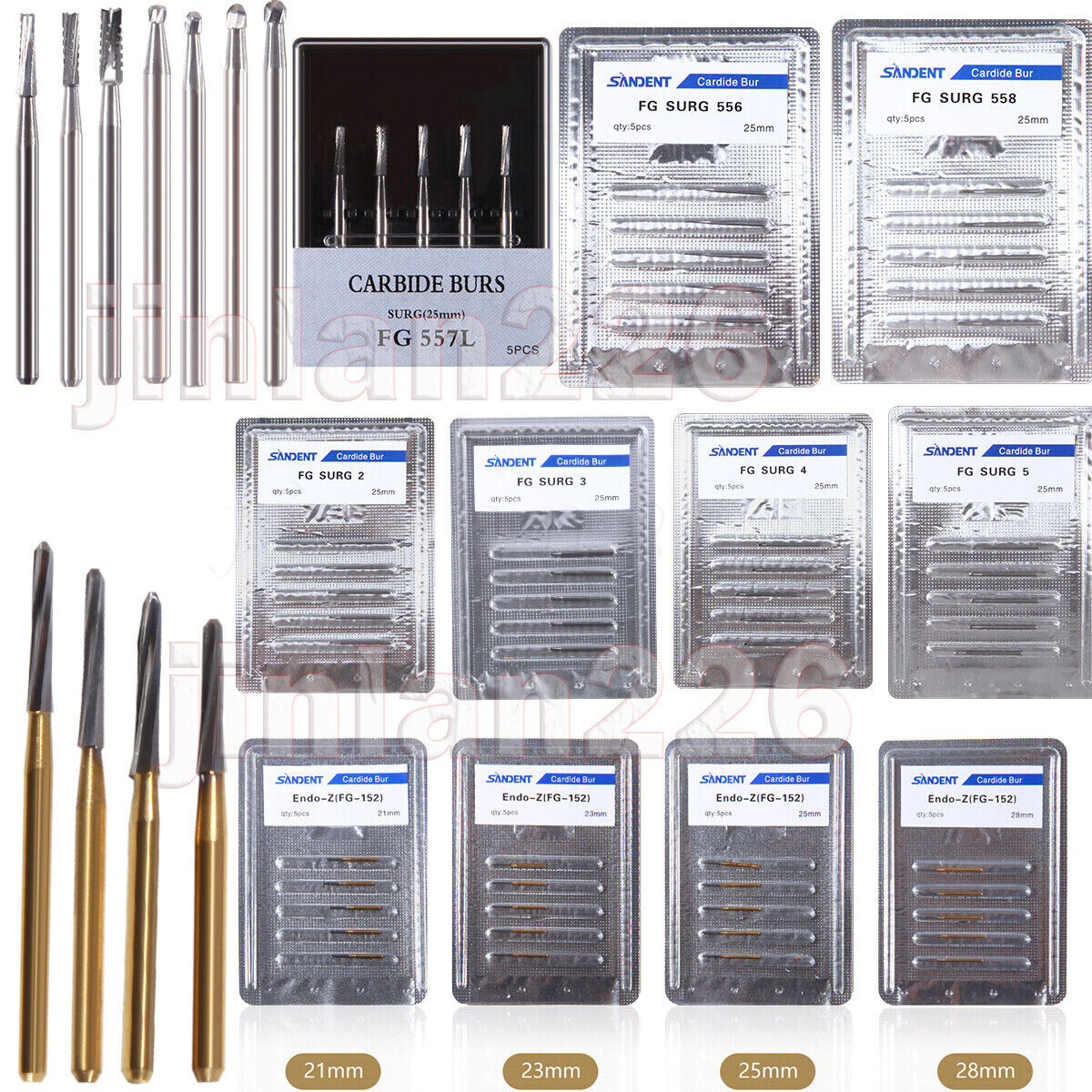 5pcs Dental Surgical Bur Long 557L 702L 701 558 556 Carbide Burr 25mm High Speed