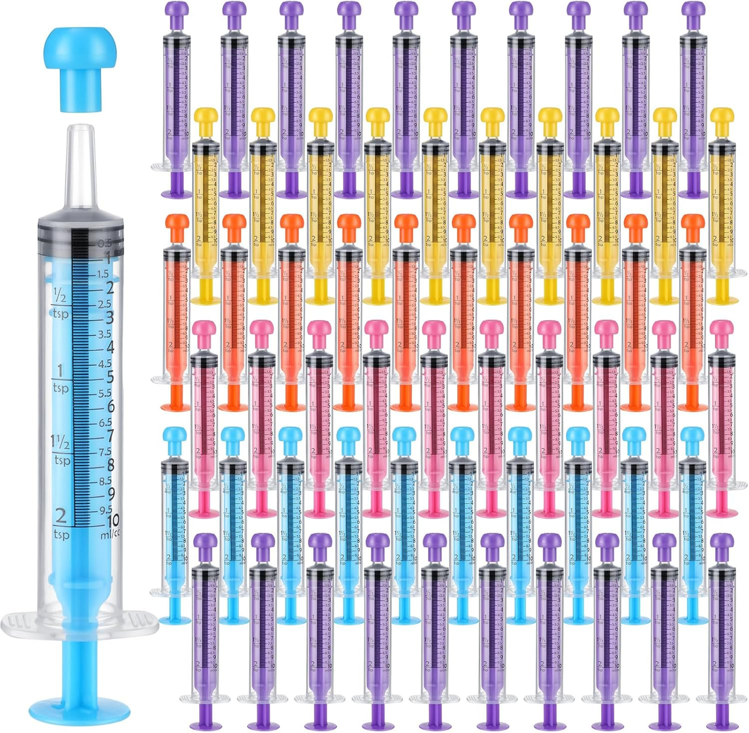 100 Pieces Plastic Syringe for Liquid with Caps Oral Syringe without Needle Colo