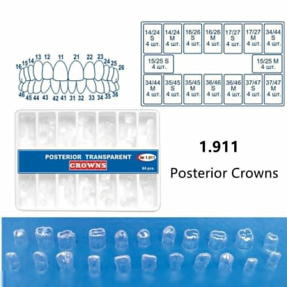 64Pcs/Set Dental Resin Preformed Crown Transparent Crown Adult Molar 1.911