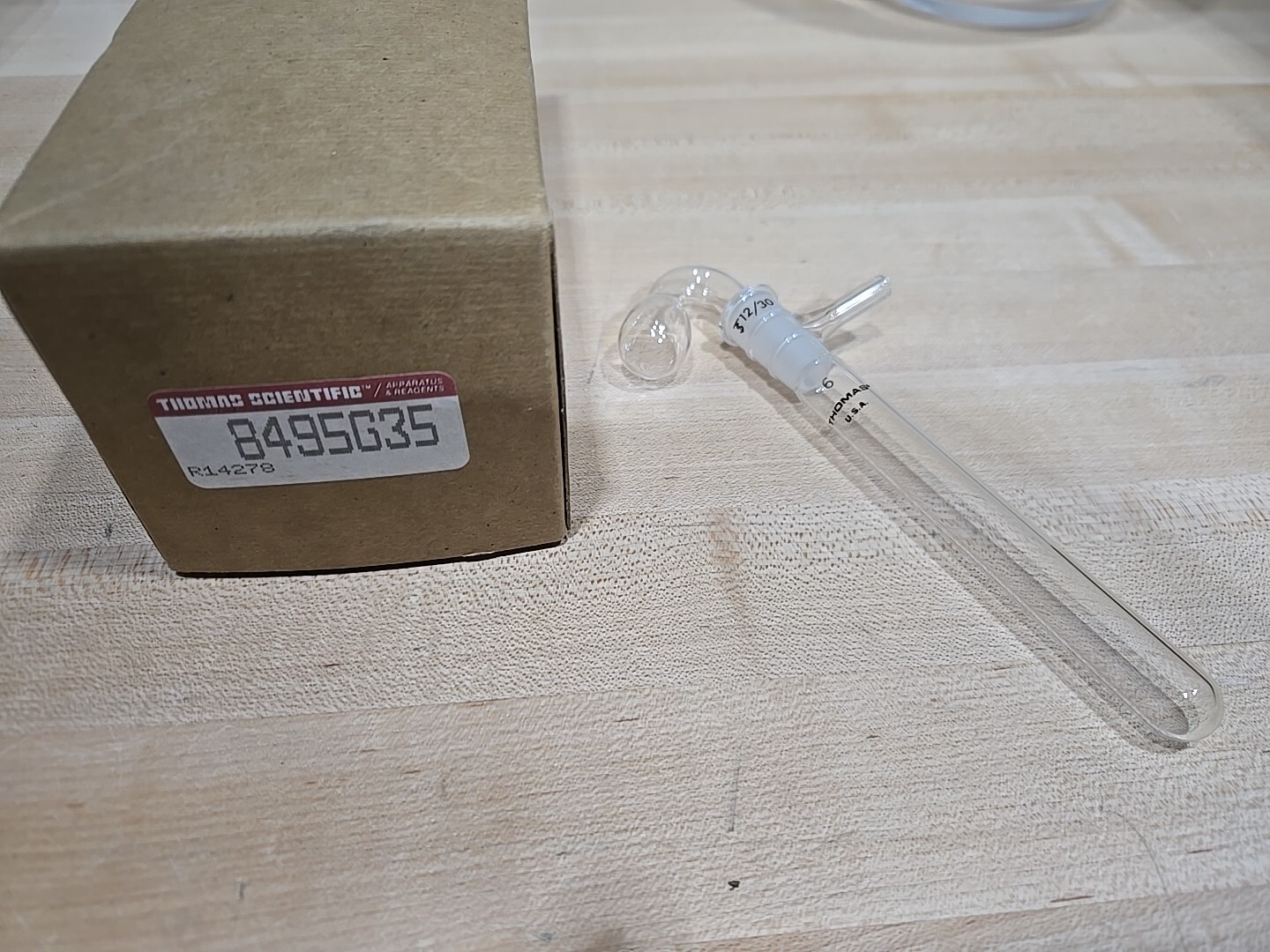 Thomas Scientific Bubbler 12/30 #6 Adapter Glass Tube Lab Gas Pressure 8495G35