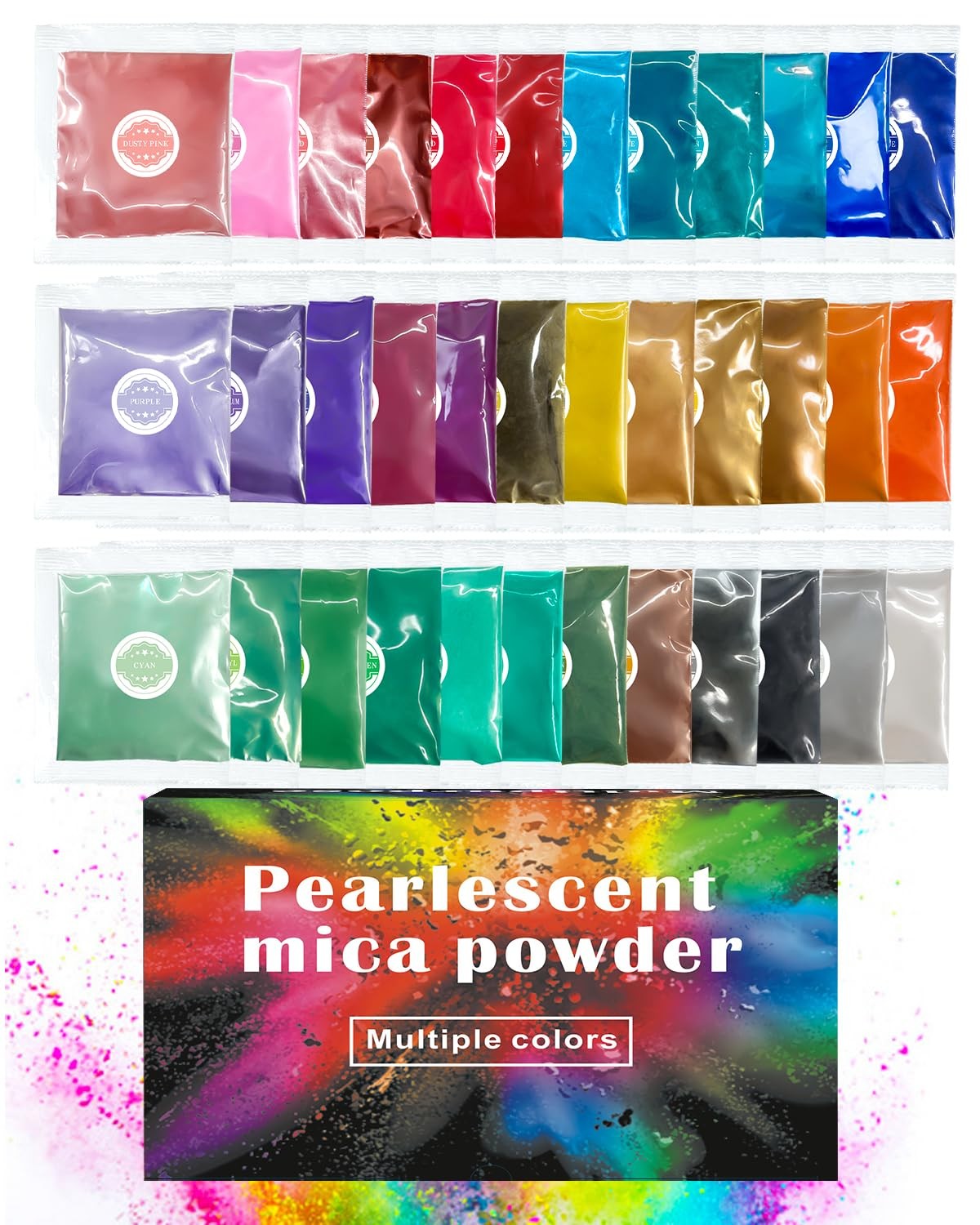 Luckymica Mica Powder, 36 Colors Pearlescent Pigment Powder for 36
