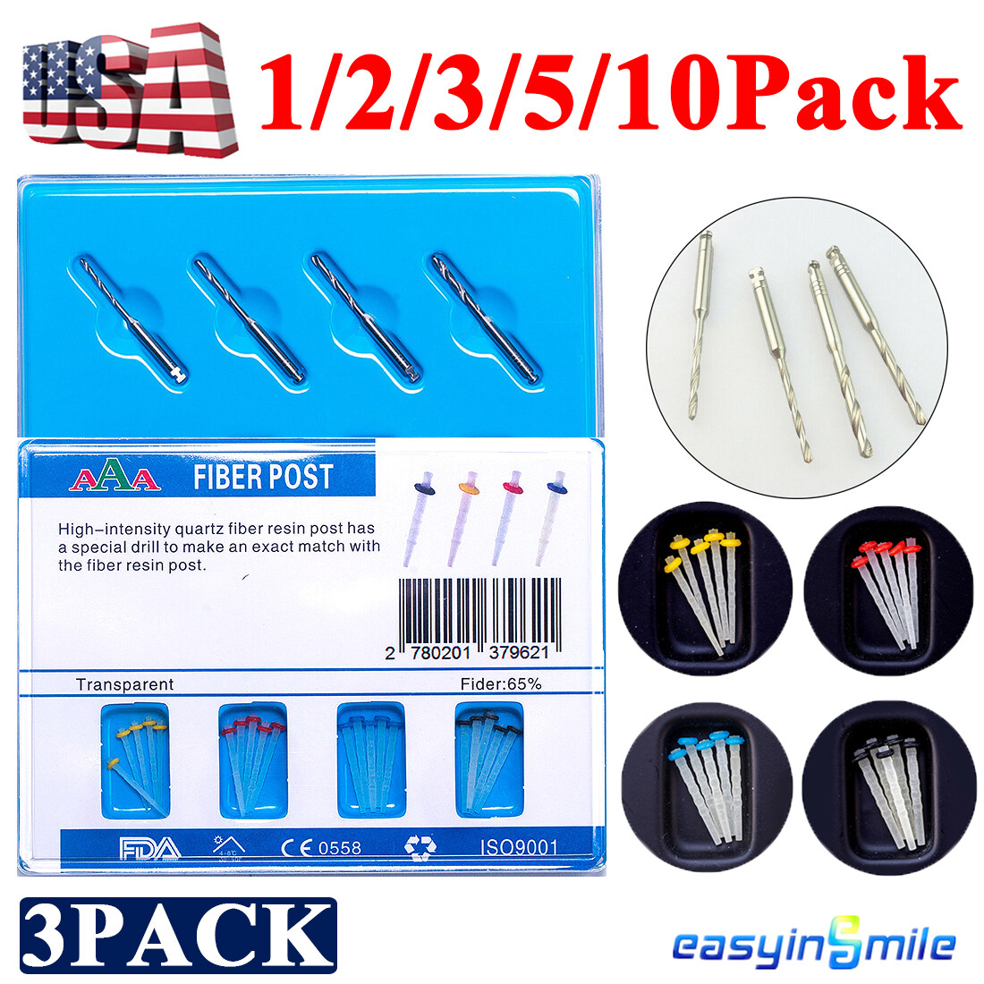 65% Fider Dental Endo quartz Fiber Resin Post Screw Glass Pile 1.2/1.4/1.6/1.8MM