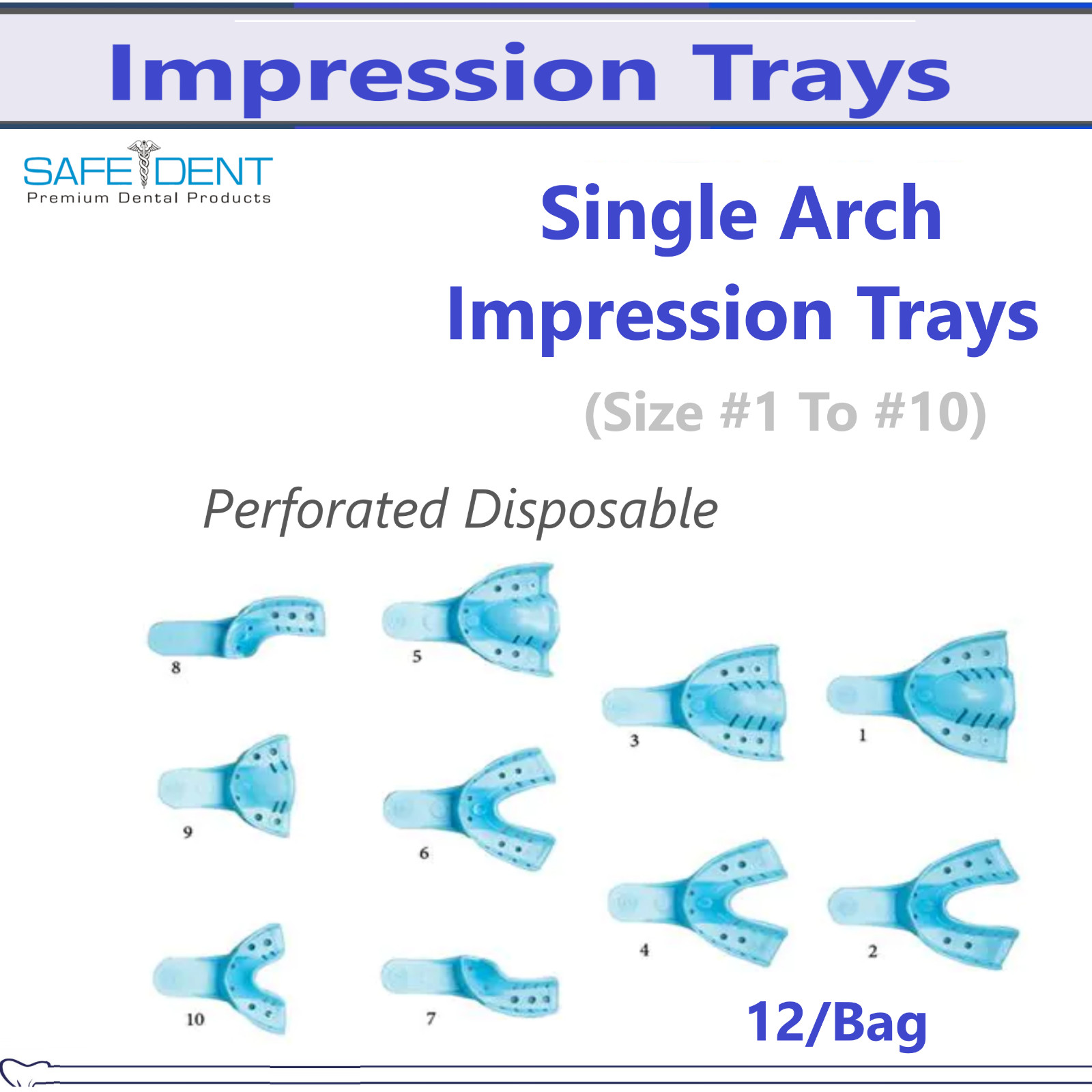 DENTAL IMPRESSION TRAYS UPPER LOWER QUADRANT ANTERIOR S, M, L All Sizes 12/BAG