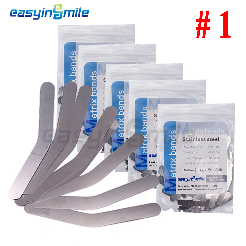5Bags EASYINSMILE Size 1 Tofflemire Matrix Band Dental Contra Angle Bands .0015″