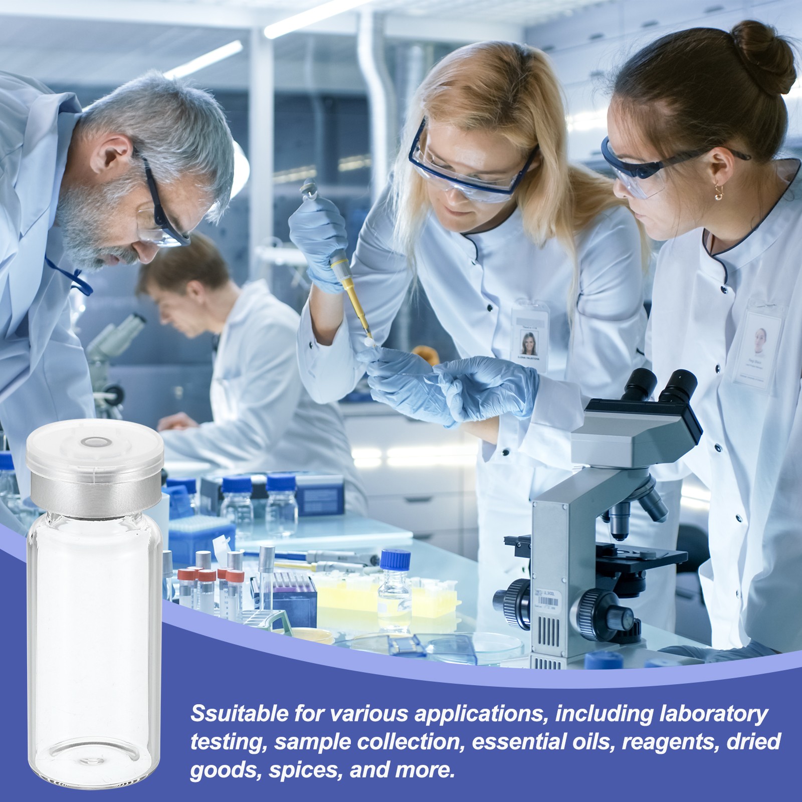 10ml Sample Vials, 20 Pack Lab Empty Vials Borosilicate Glass Vial, Transparent