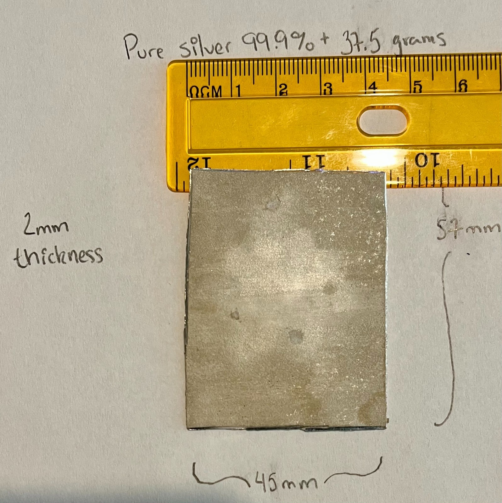 99.9%+ pure SILVER 37.5g Anode / Cathode rough cut plate.