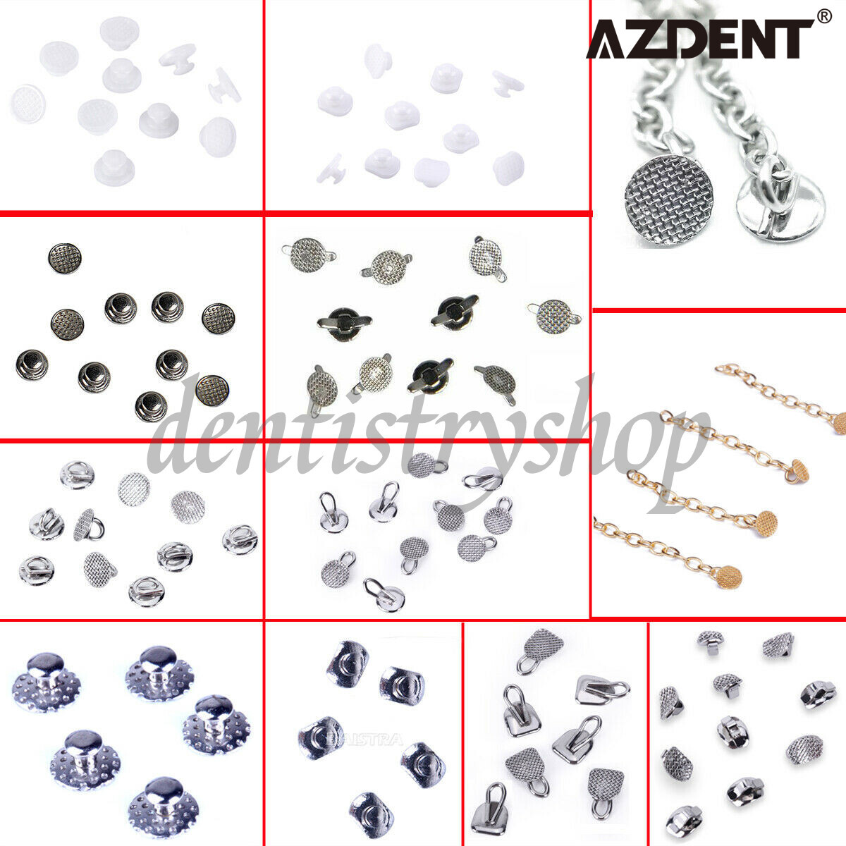 12 Type AZDENT Dental Orthodontics Lingual Buttons For Bondable Round Mesh Base