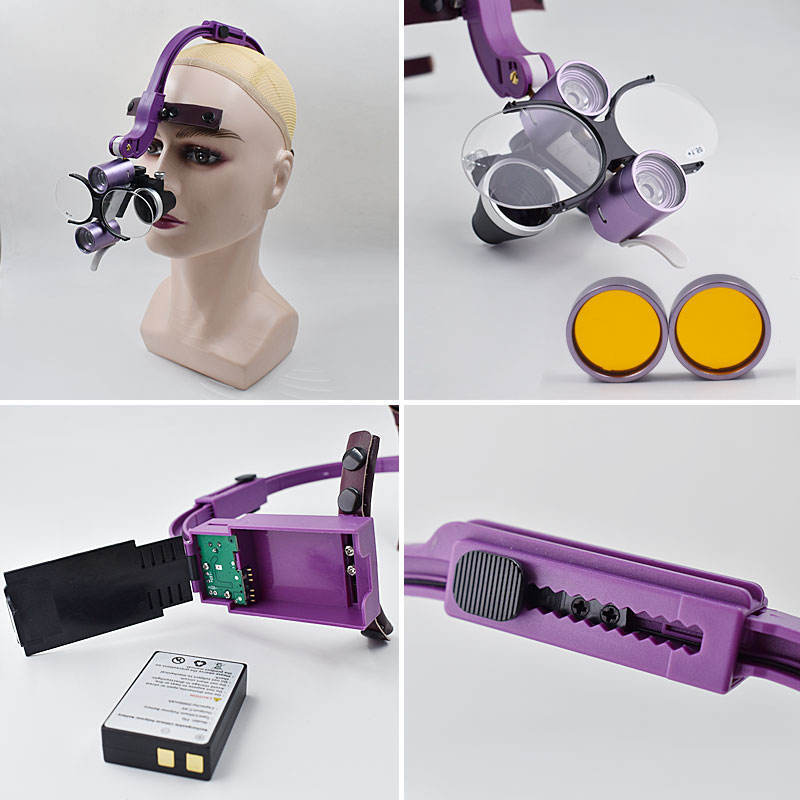 Dental Headband 5W LED Head Light 2 Leds with 3.5X Binocular Loupes + Box Purple