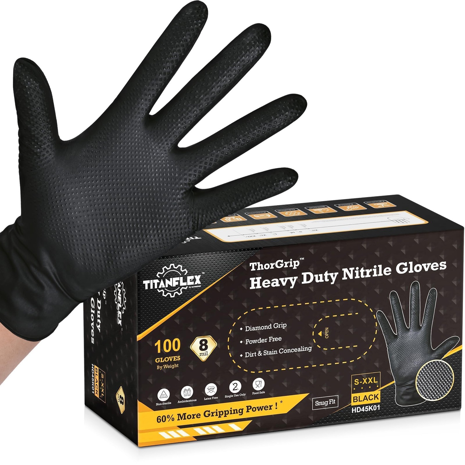 Heavy Duty Nitrile Gloves 8-mil, Large, 100 Count, Latex Free, Food Safe