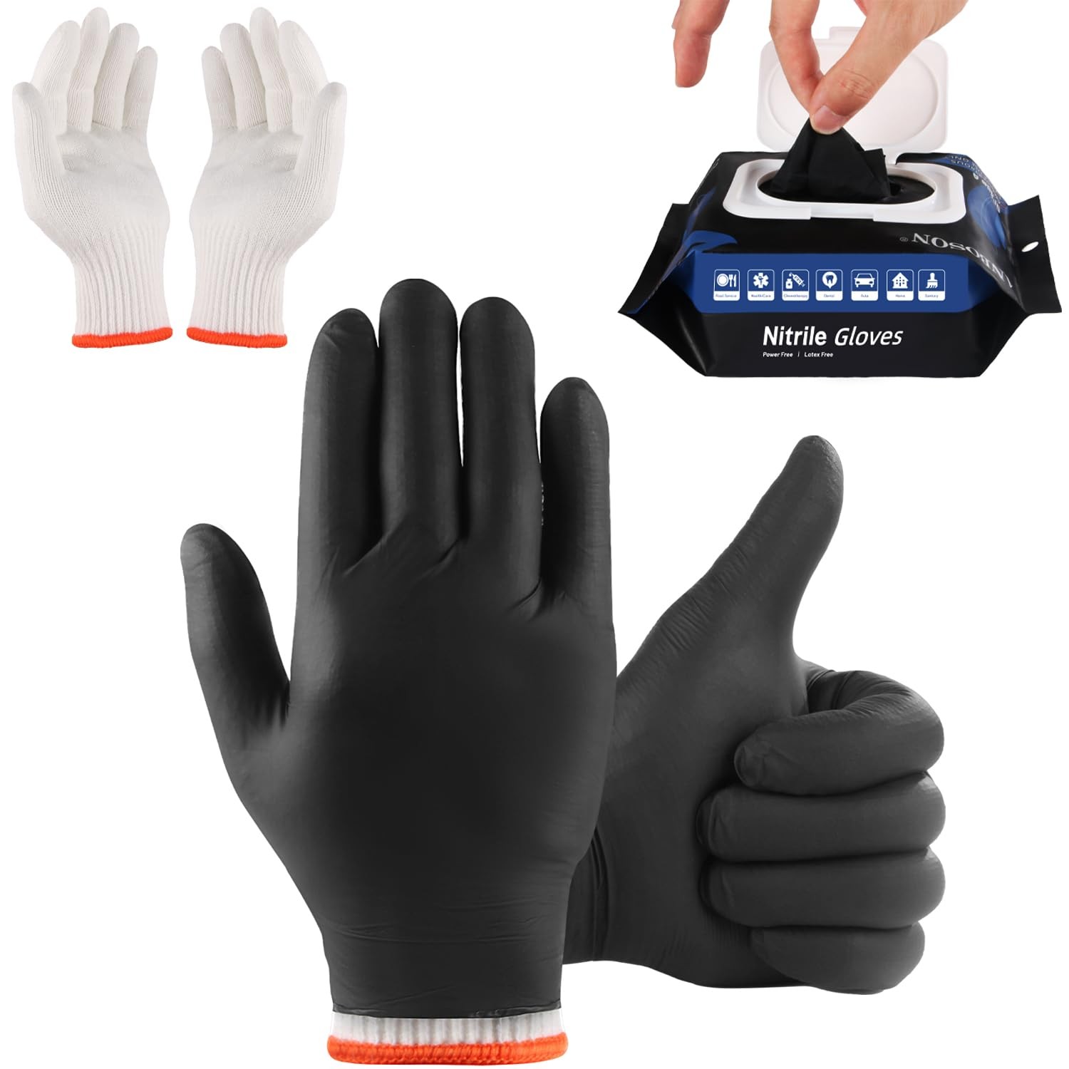 ANBOSON 50 Disposable Black Nitrile Gloves, Heat Resistant Large, Black-l-52