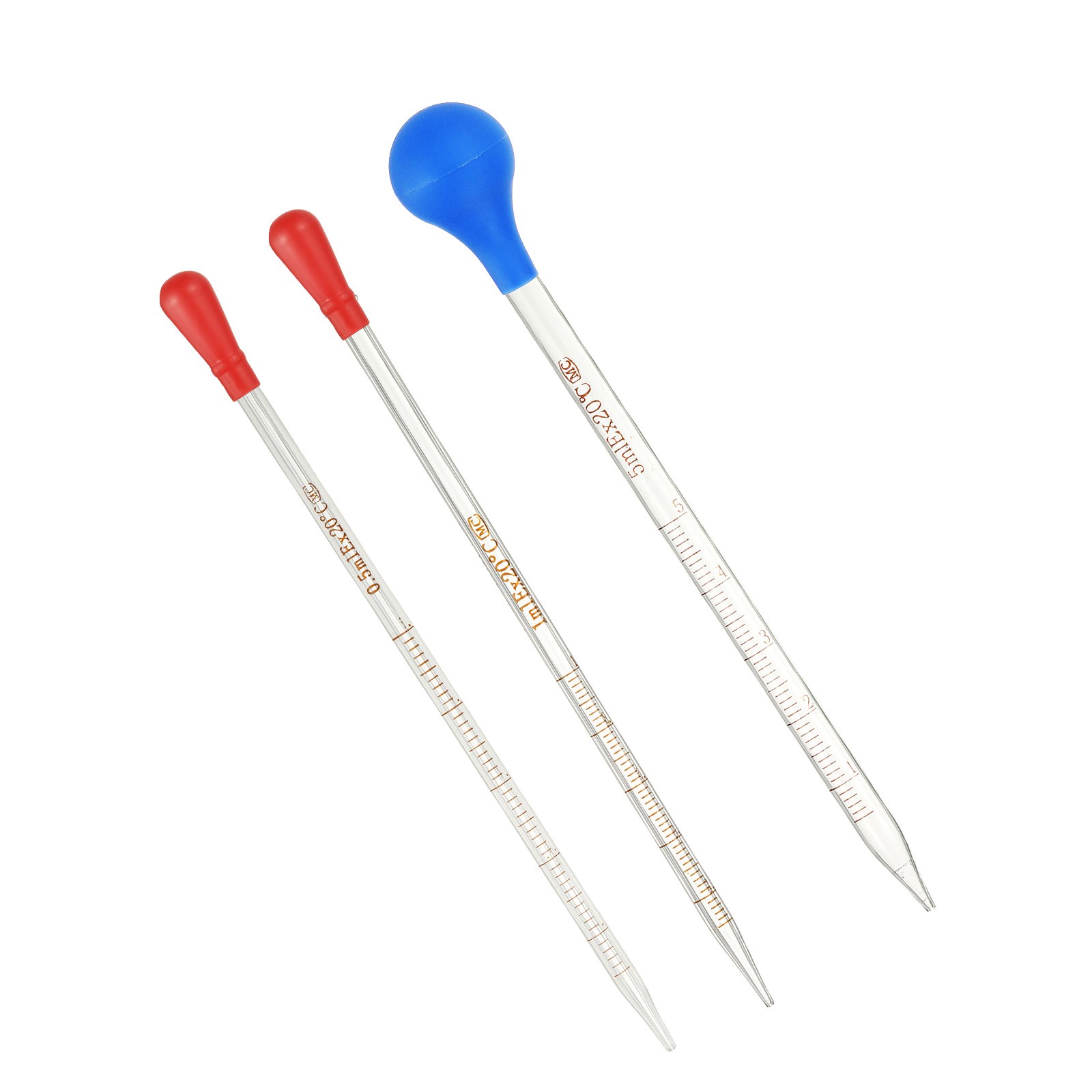 Graduated Pipettes, 3 Pack 0.5ml/1ml/5ml Glass Pipette with Bulb