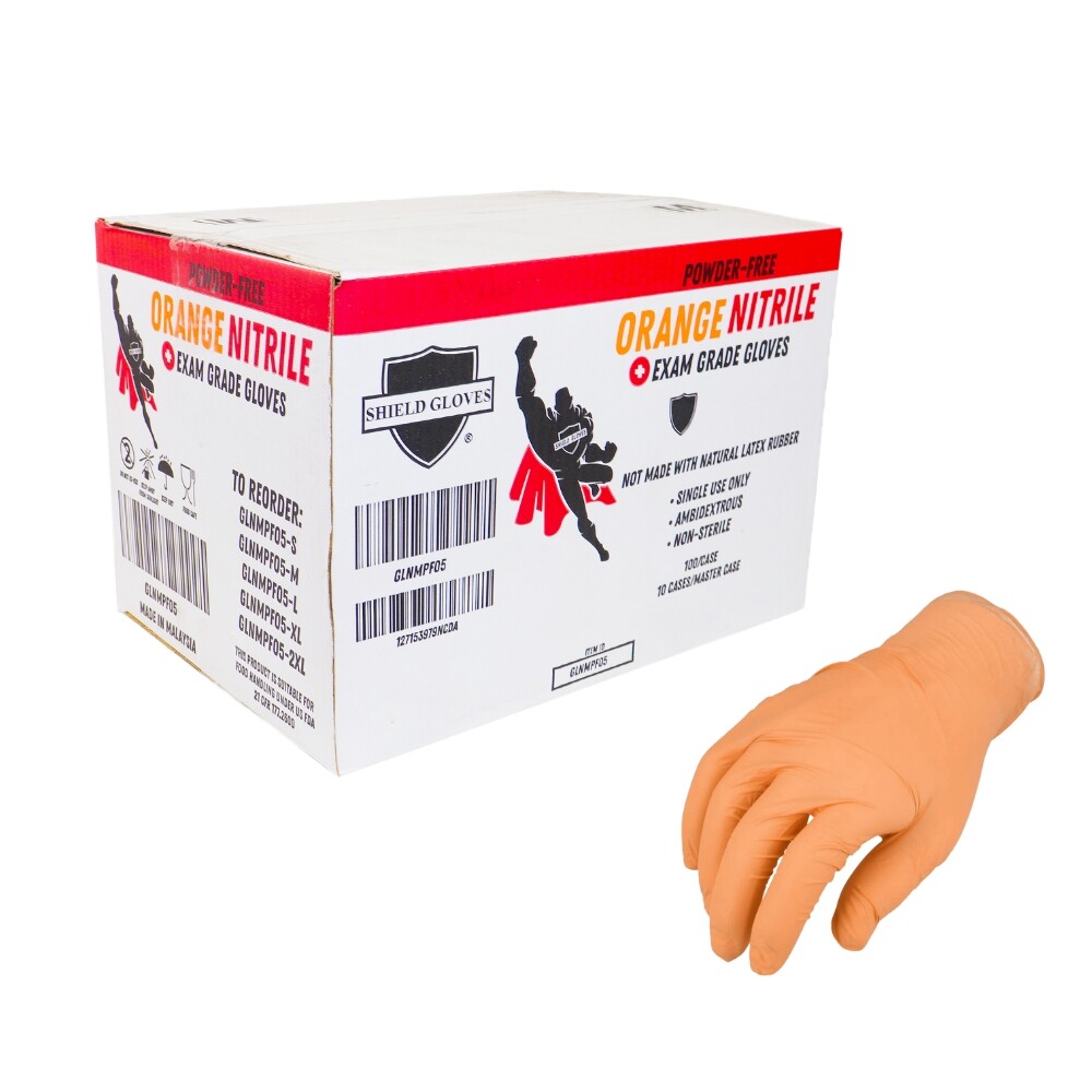 1000 Pieces, Orange Nitrile Powder Free Disposable Gloves Large 5 Mil Nitrile