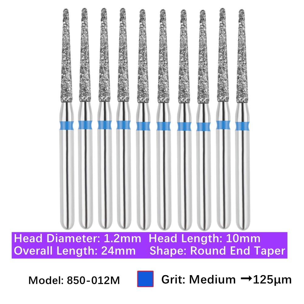 Vakker Dental Round End Taper FG Diamond Burs 850-012M Medium Grit 10/pk