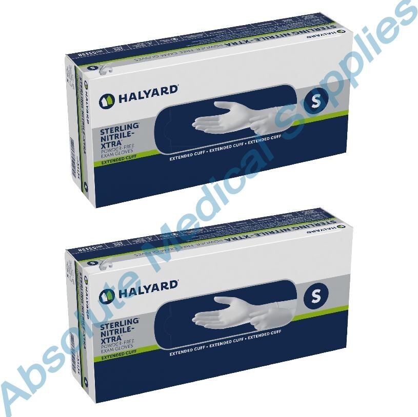 *200-Gloves* Halyard Sterling Nitrile-XTRA PF Exam Extended Cuff 12″ Small 53138
