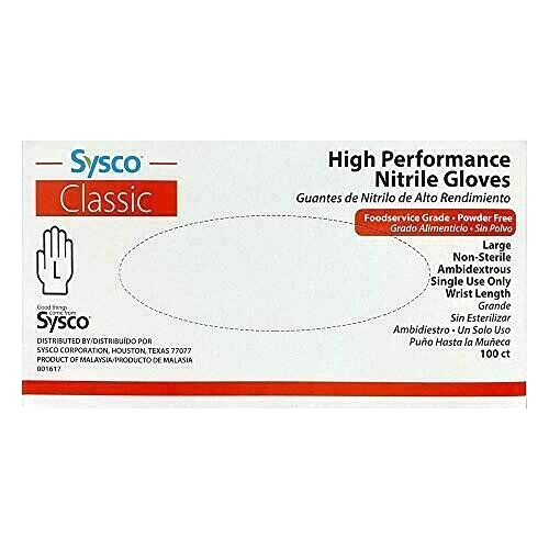 SYSCO HIGH PERFORMANCE NITRILE (Size Large) BLUE GLOVES 1 /100 CT POWDER FREE