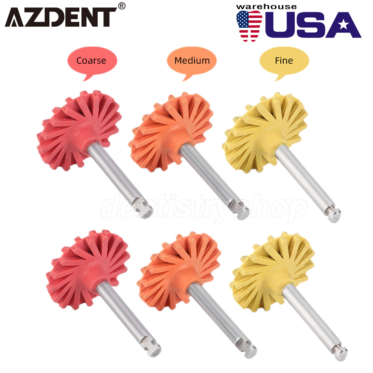 6Pcs AZDENT Dental Composite Polishing Diamond RA 2.35mm Rubber Wheel Kit
