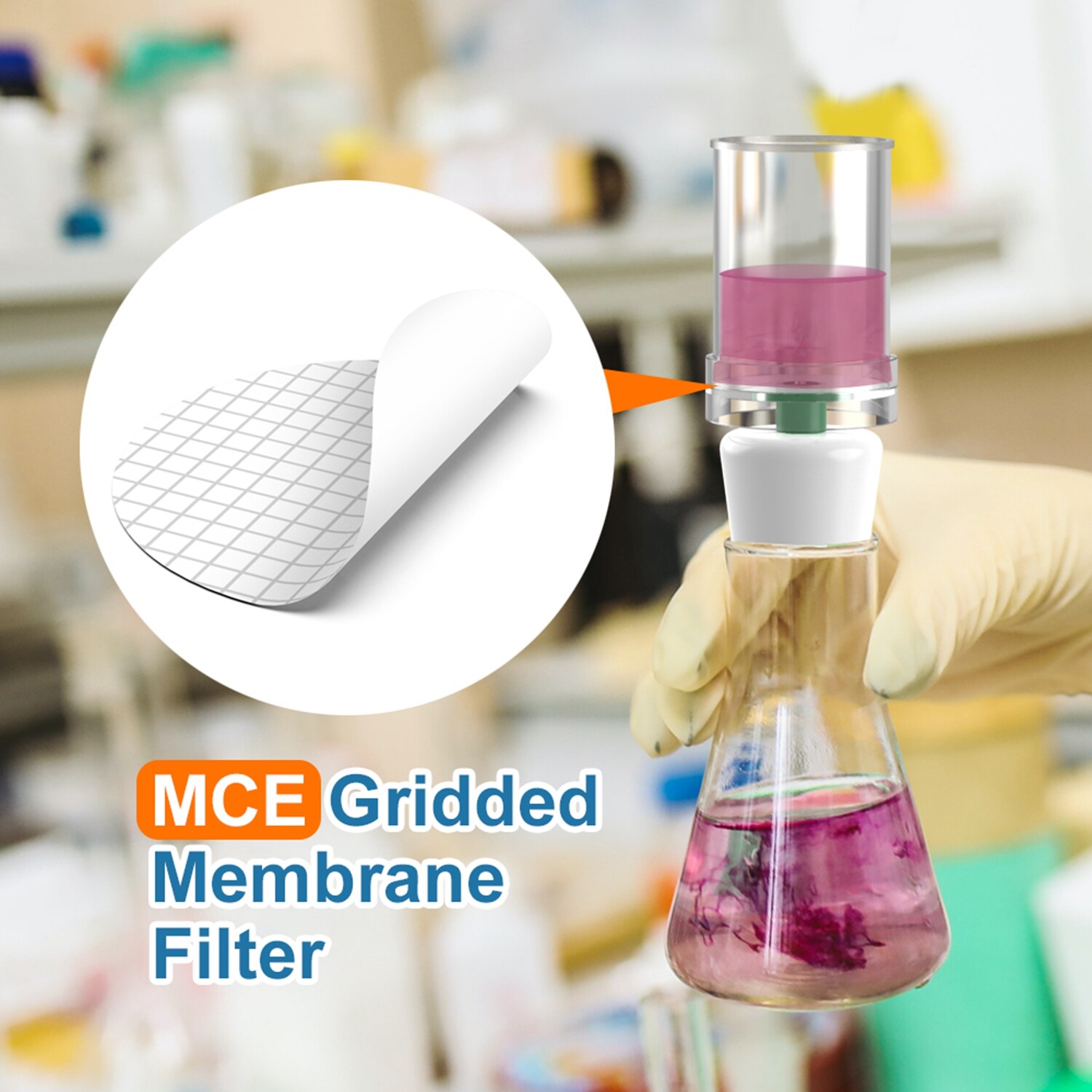 Lab MCE Membrane Filter Discs,Mixed Cellulose Esters 0.45um,47mm Sterile,Gridded