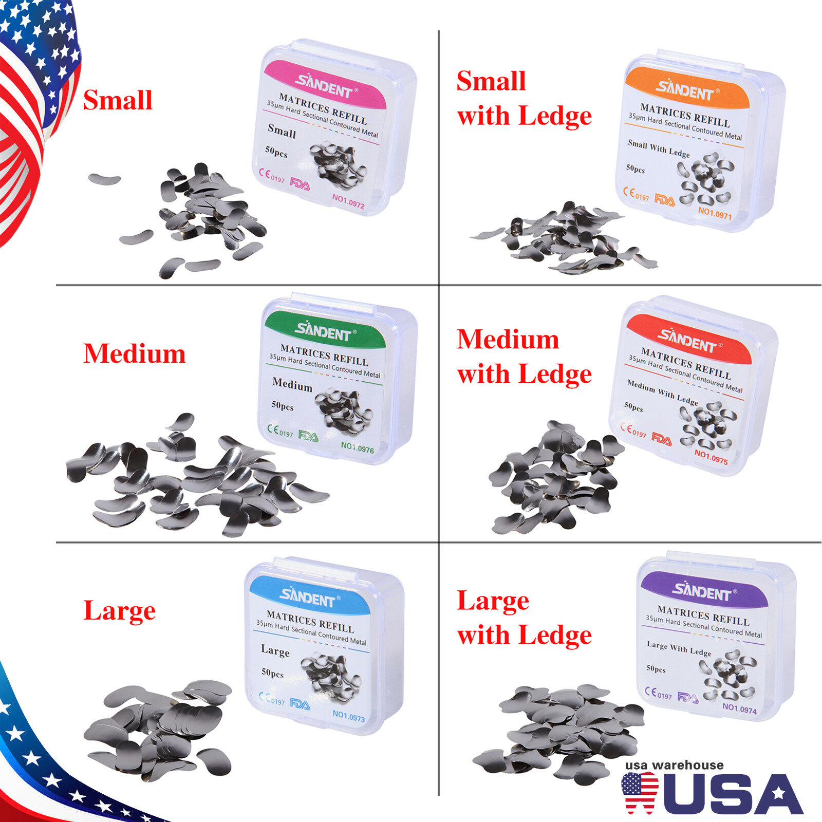 50Pcs Dental Metal Matrices Sectional Contoured Matrix Refill Soft band S/M/L ns
