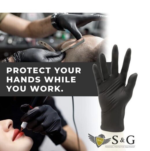 S&G Black Nitrile Gloves Latex Powder Free 3 Mil 1000pcs XS/S/M/L/XL