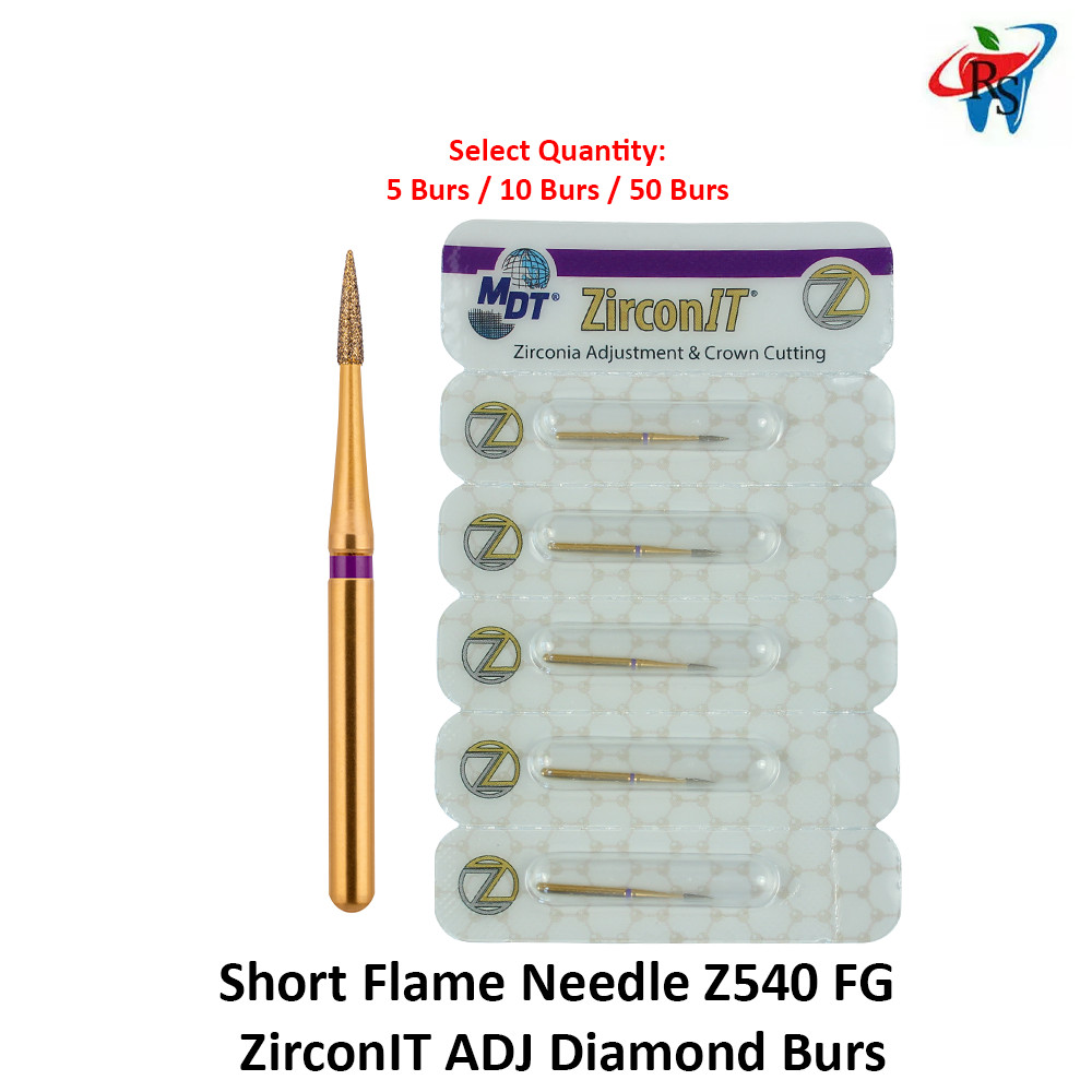 Dental MDT Short Flame NeedIe Z540 FG ZirconIT ADJ Diamond Burs Ø1.0mmX4.0mm