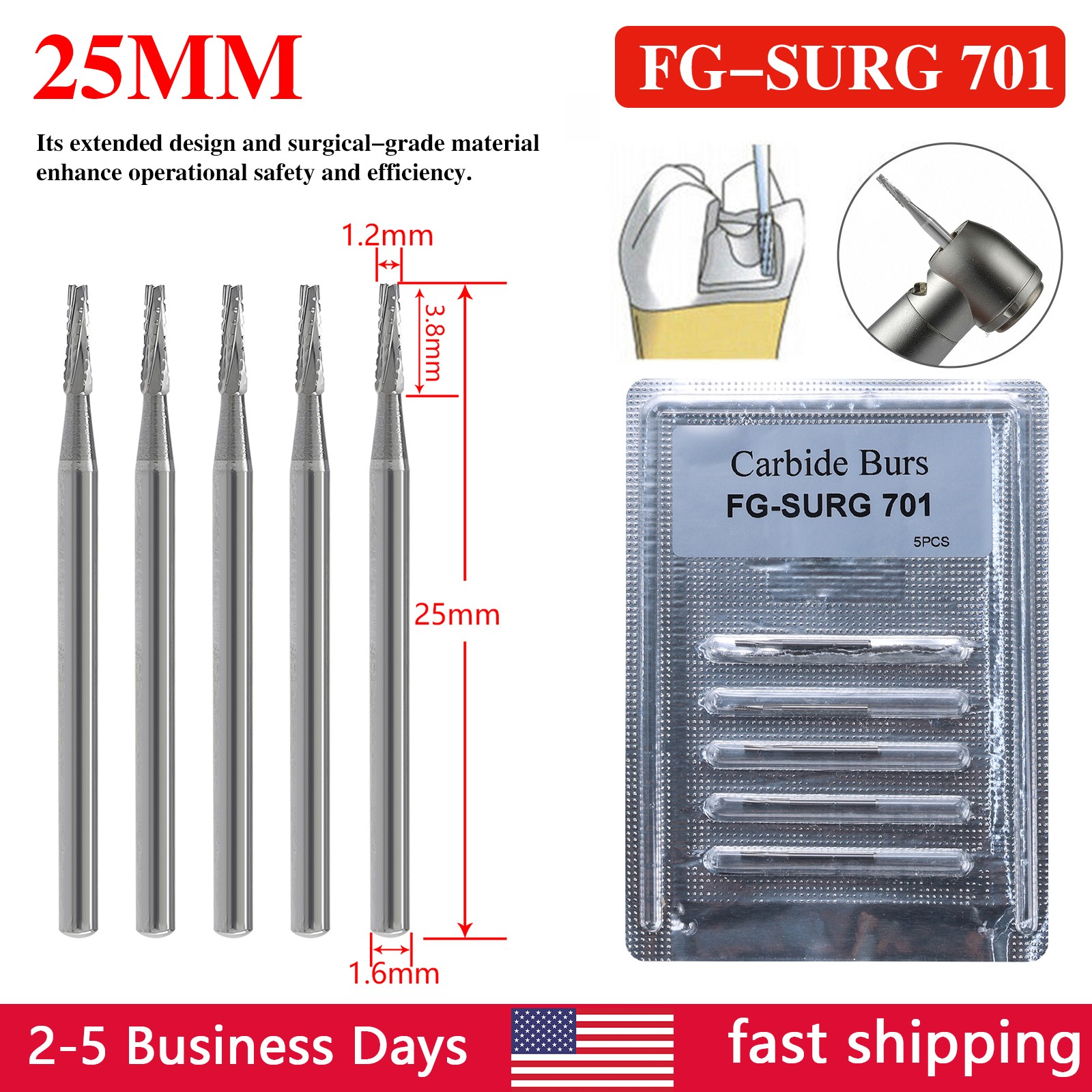Dental Burs Carbide Surgical High Speed Taper Fissure Crosscut FG SURG 701 ns