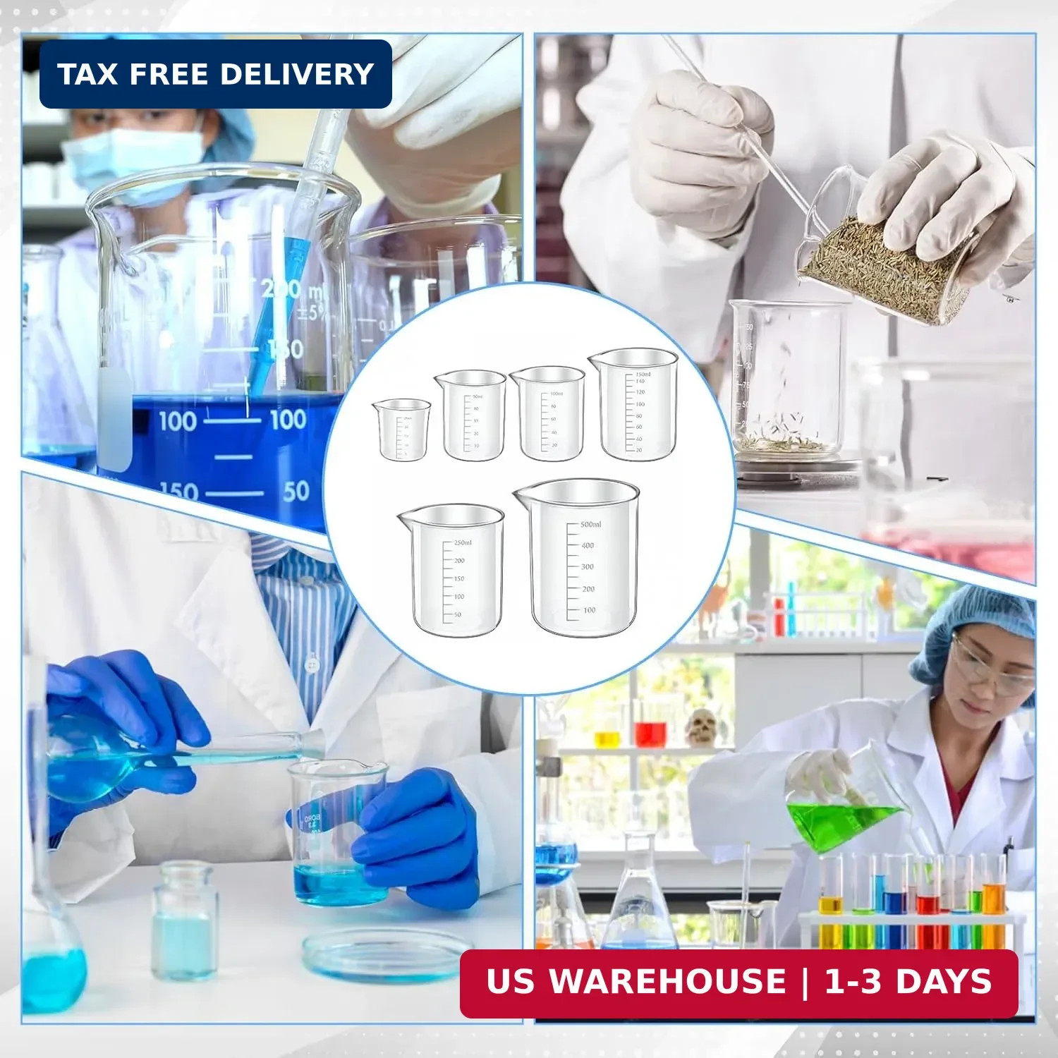 6 Pcs Plastic Graduated Beaker, 6 Sizes Transparent PP Measuring Cup Mixing Cup
