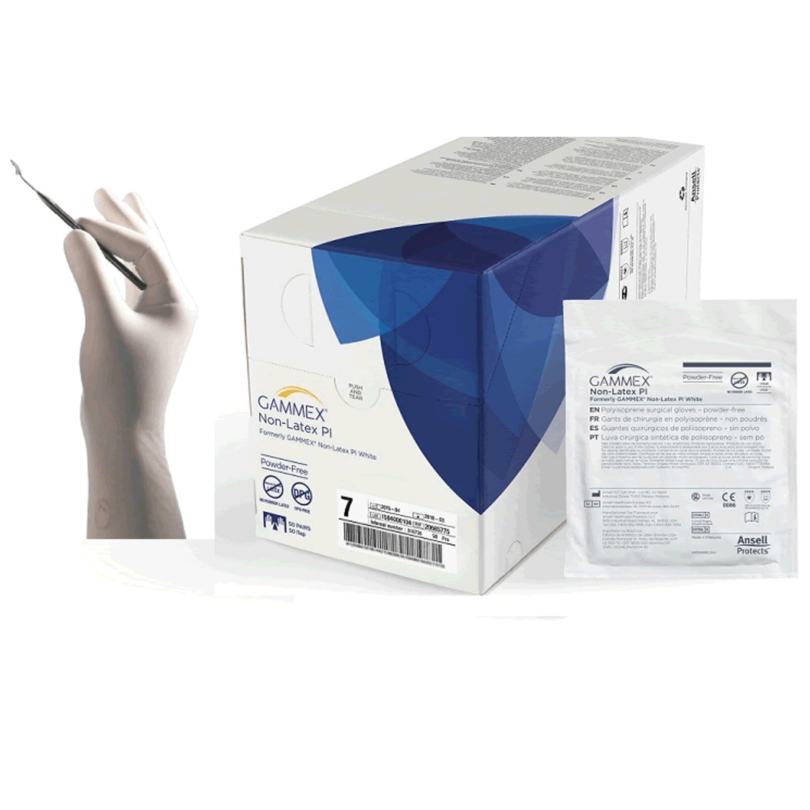 *50-Pairs* Ansell Gammex Non-Latex PF PI Polyisopre Size-7 Glove Box 20685770