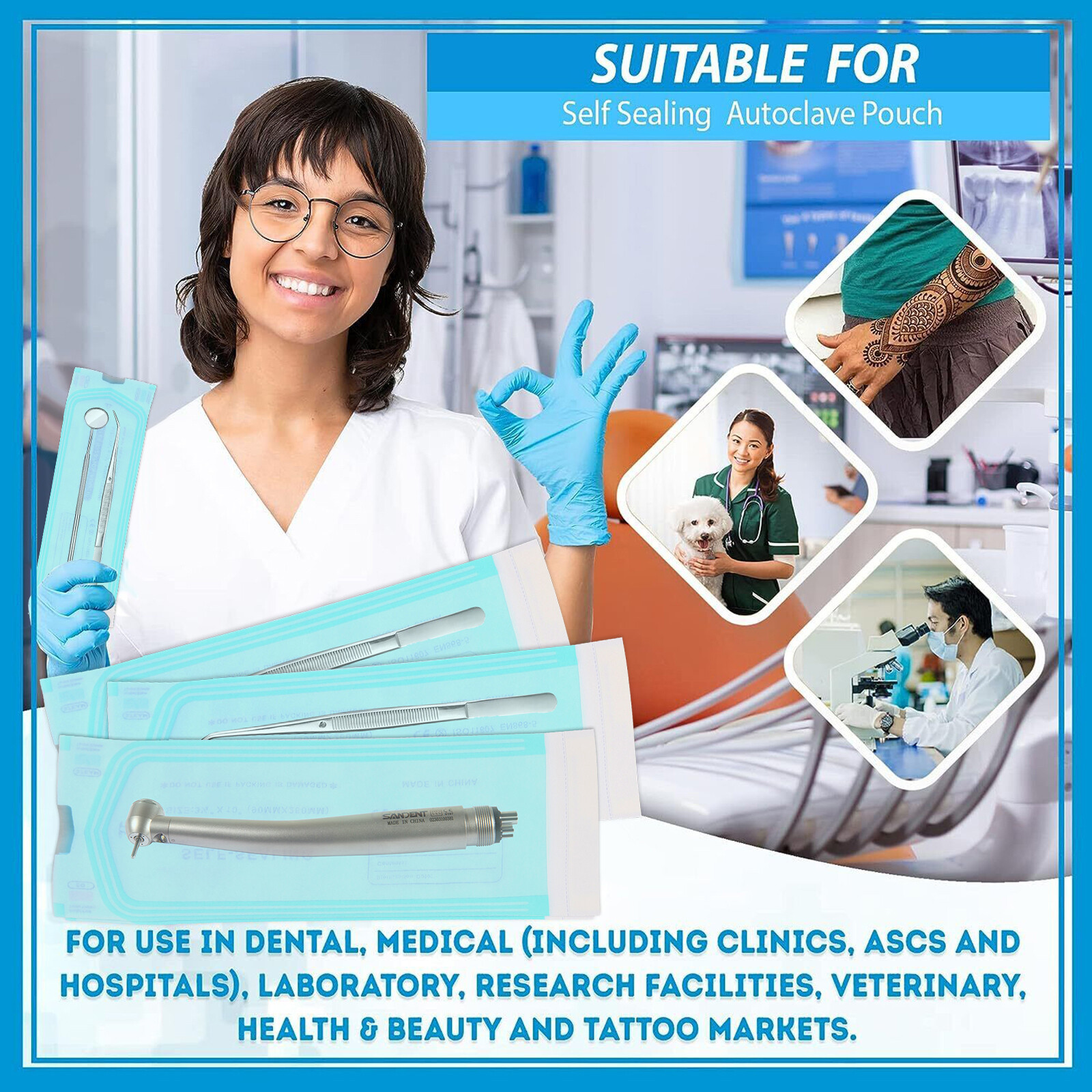 Sterilization Pouches- 3.5 ” x 10 ” Dental Self Seal Pouch Bag 200 Bags