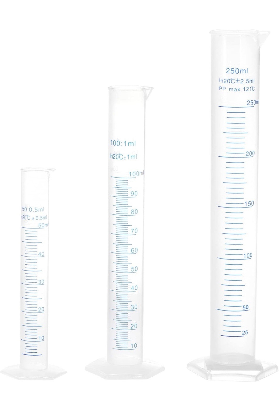 Plastic Graduated Cylinder, 50ml 100ml 250ml Measuring Cylinder, 3 in 1 Set