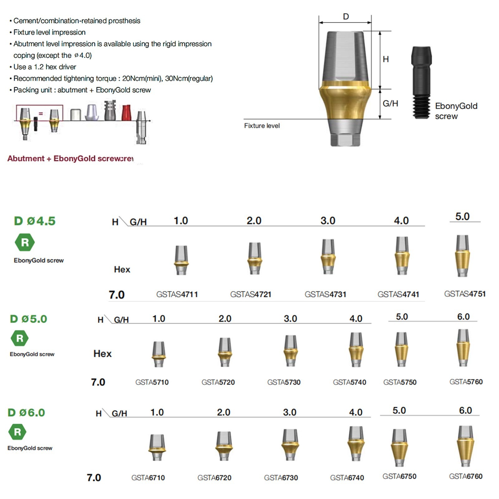 Implant Straight Abutment Titanium 7.0 mm height Hex Fit Hiossen ET Mini/Regular