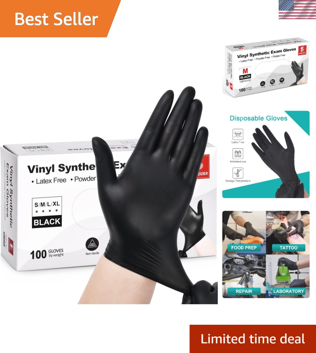 Ambidextrous 4 Mil Vinyl Exam Gloves – 100 Count for Medical & Cleaning Tasks