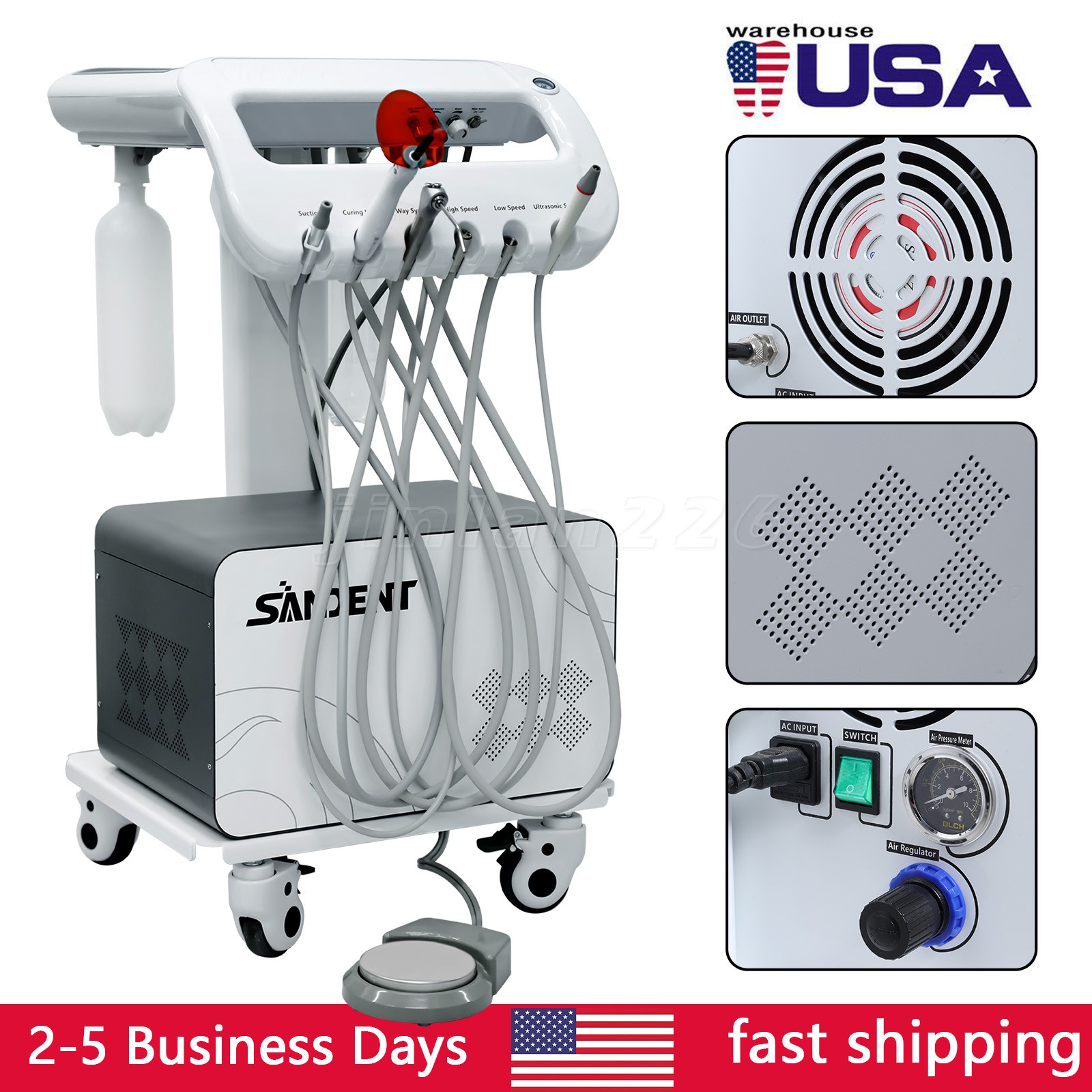 Portable Dental Mobile Delivery Unit Air Compressor 3 Way Syringe Suction 4Hole
