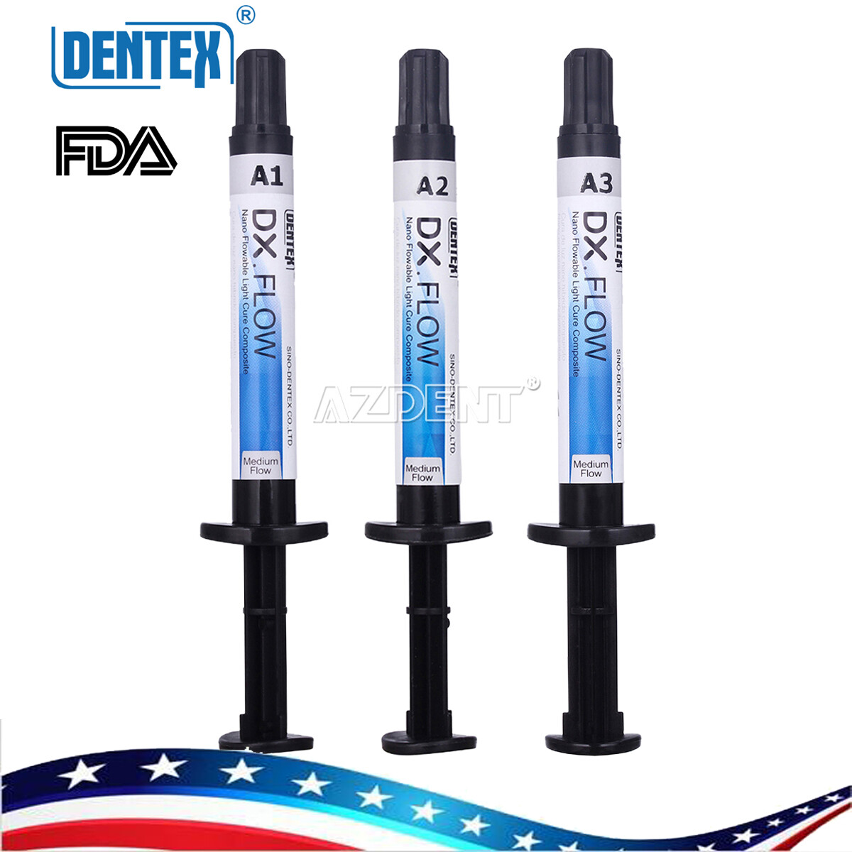 Dentex Dental Medium Flowable Light Cure Composite Resin Shade A1, A2, A3