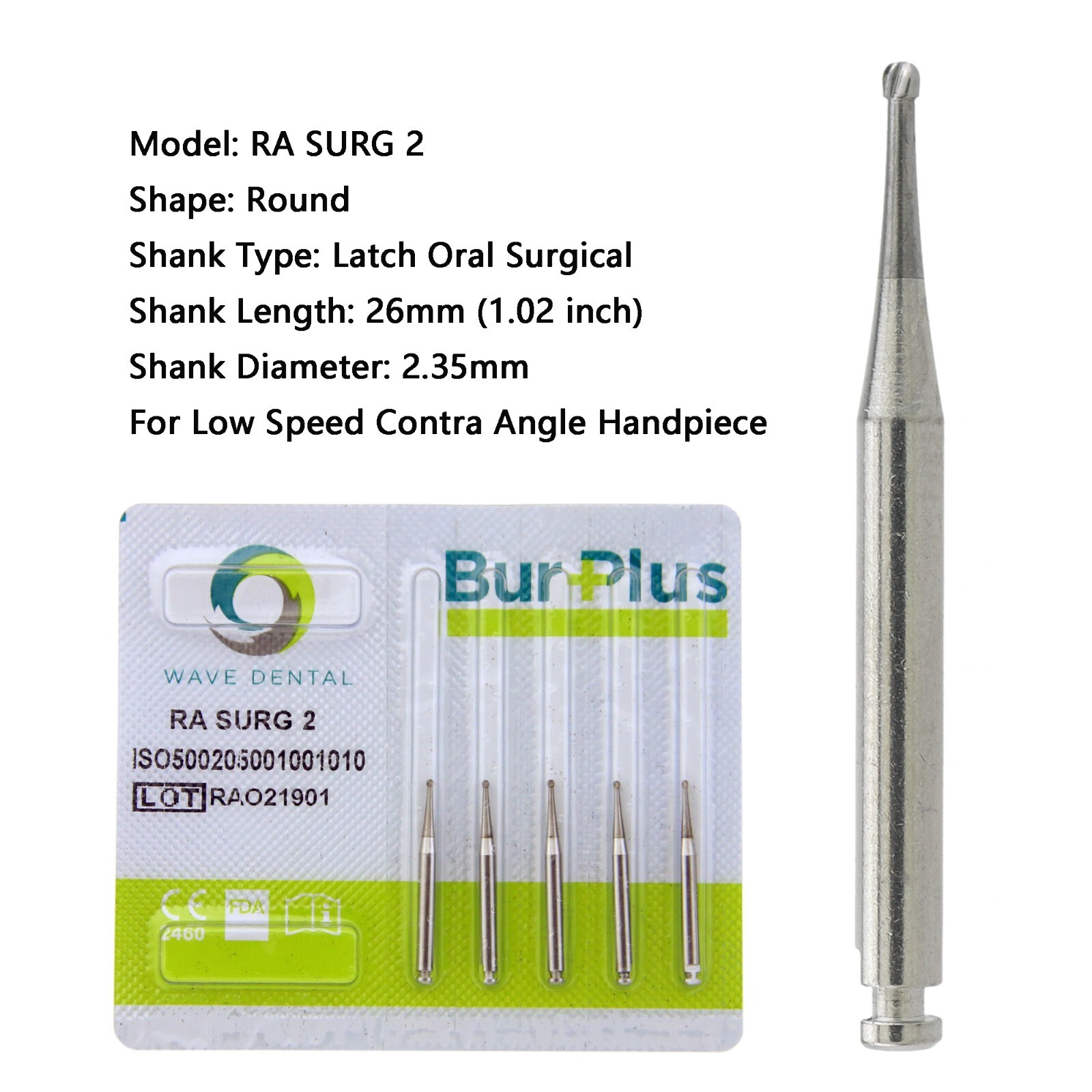 Wave Dental Surgical Carbide Burs Round Latch RA SURG 2 4 5 6 8 for Slow Speed