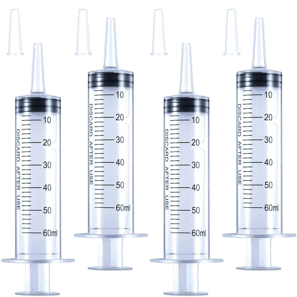 4 Pack 60mL Large Syringe for Liquid with Tip Cap, Plastic transparent