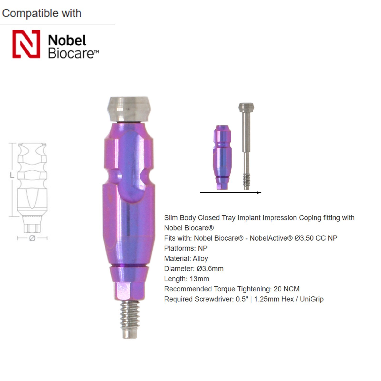 US Impression Coping Open/Closed Tray Conical Connection NP/RP For Nobel Biocare