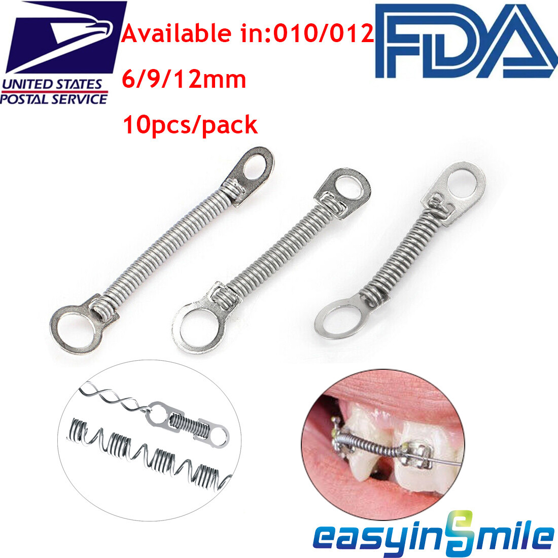 10Pcs Dental Orthodontic NiTi Closed Coil Spring 010 012 6/9/12mm For Braces USA